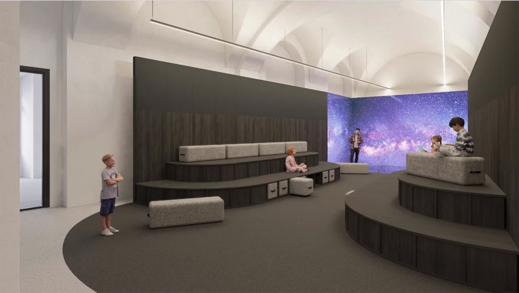 Mock-uo des zukünftigen Diskurstheaters mit einer LED-Wand