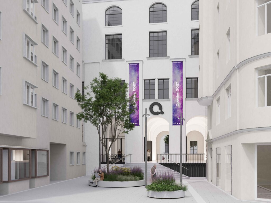 Mock-up der Fassade; Ansicht vom Vorplatz Wollzeile aus